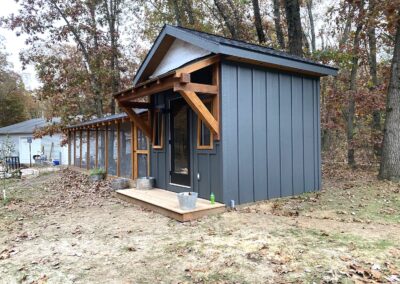 dark blue custom storage shed